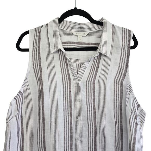 Garnet Hill plus size 18 100% Linen Button-Down High-Low Tunic Tank Striped - Picture 2 of 10